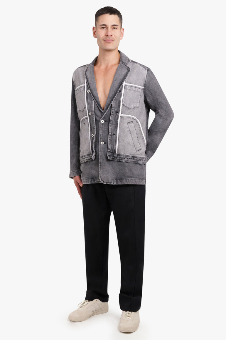 FENG CHEN WANG RTW INSIDE OUT PATCHED DENIM JACKET | BLACK