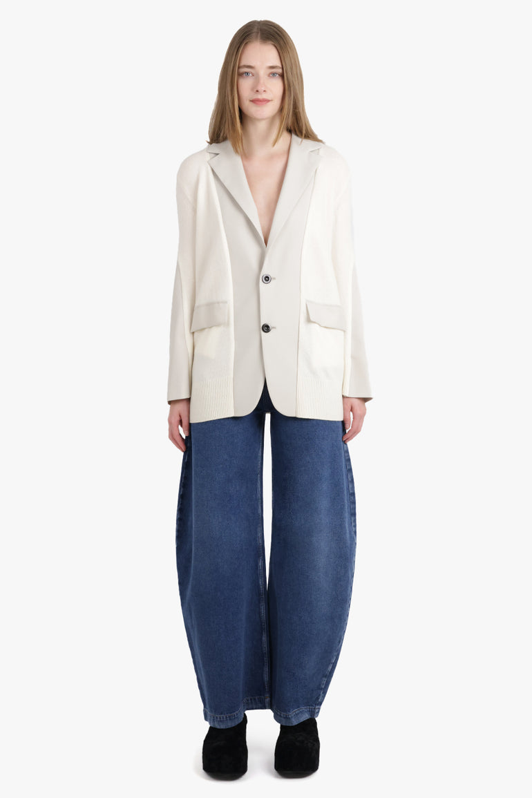 SACAI RTW Cardigan x Suiting Jacket with Balloon Sleeves | Ecru/Off White