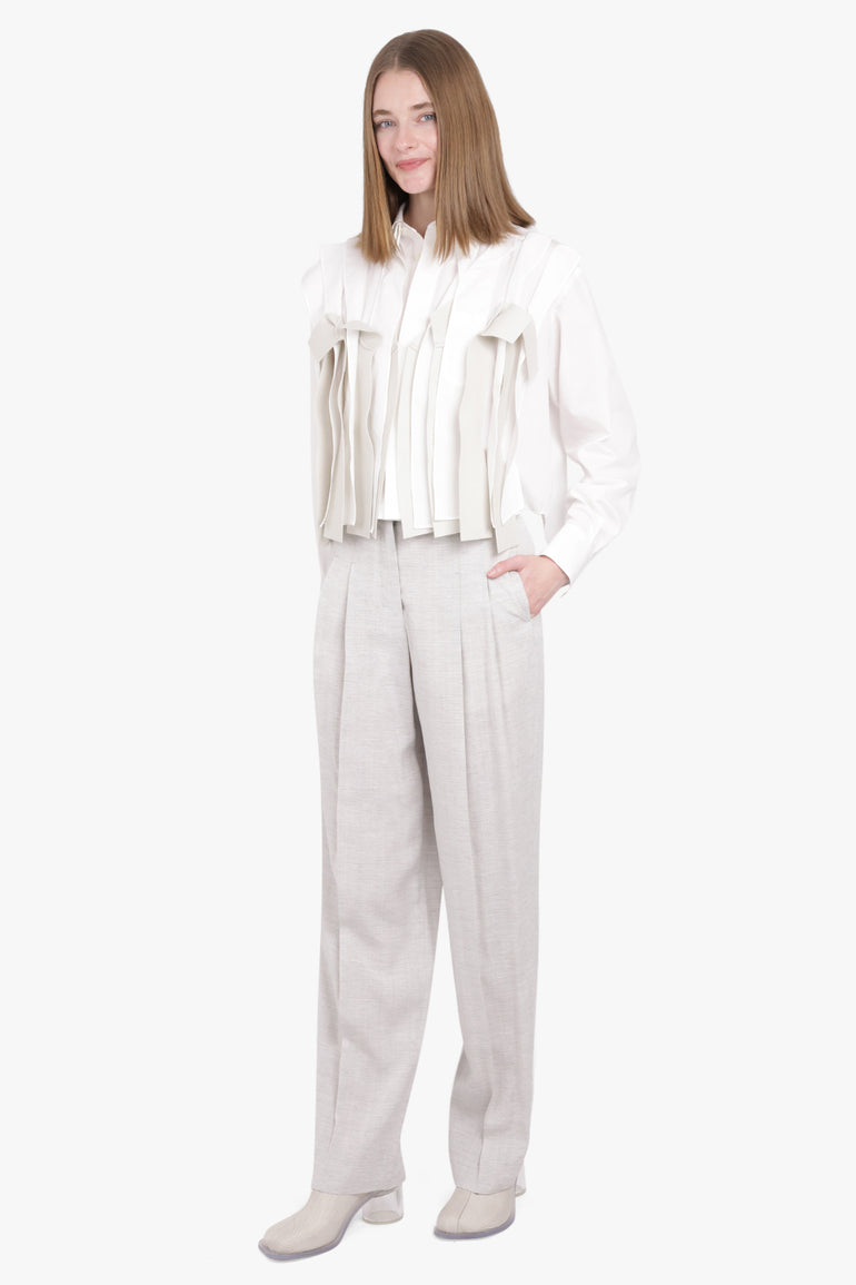 SACAI RTW Cropped L/S Attached Panel Shirt | Off White/Ecru