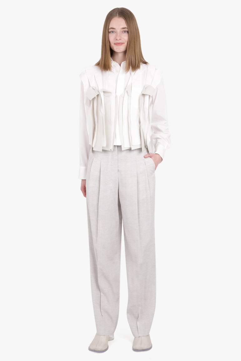 SACAI RTW Cropped L/S Attached Panel Shirt | Off White/Ecru