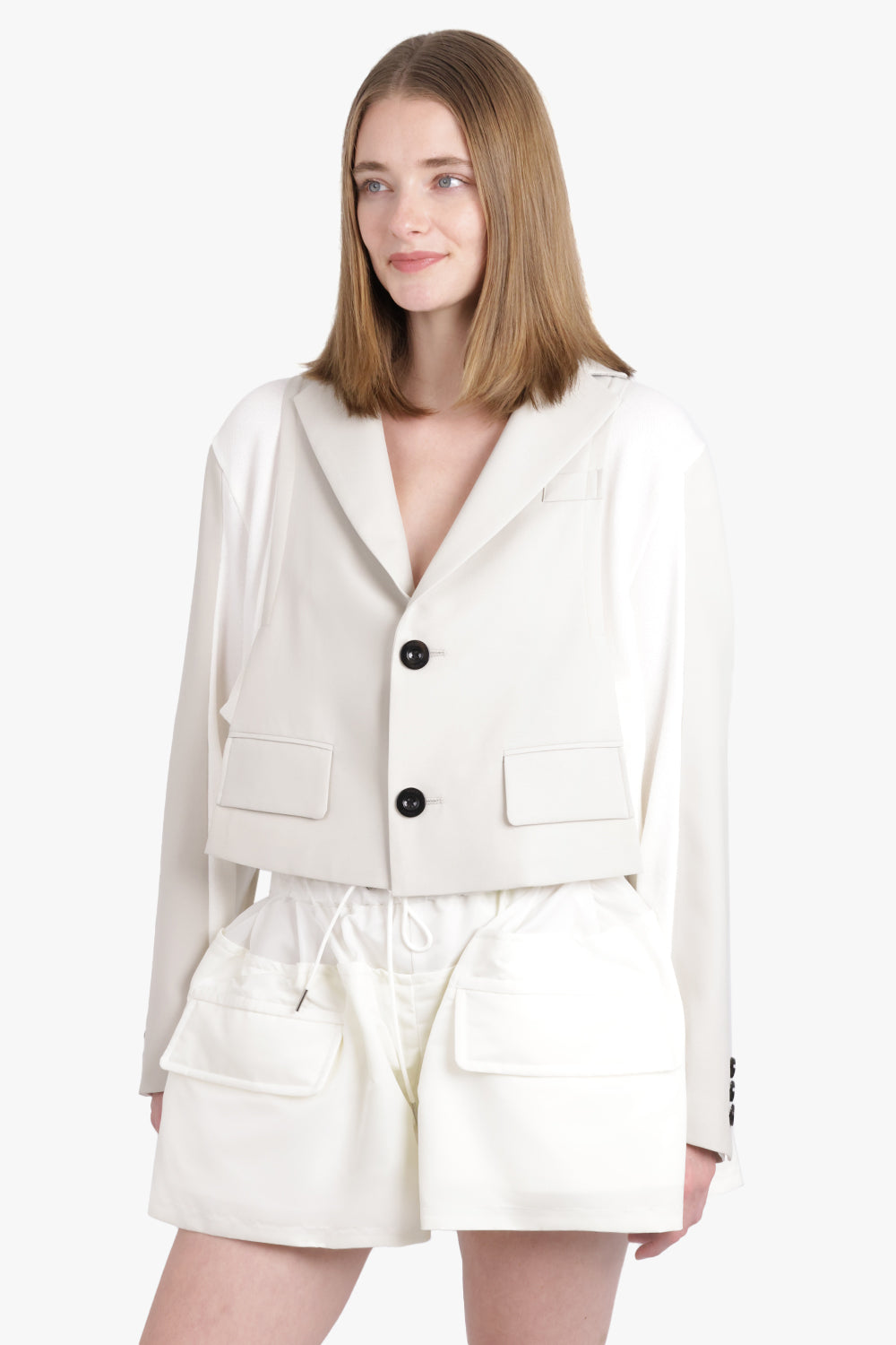 SACAI RTW Suiting Contrast Panel Jacket | White/Ecru