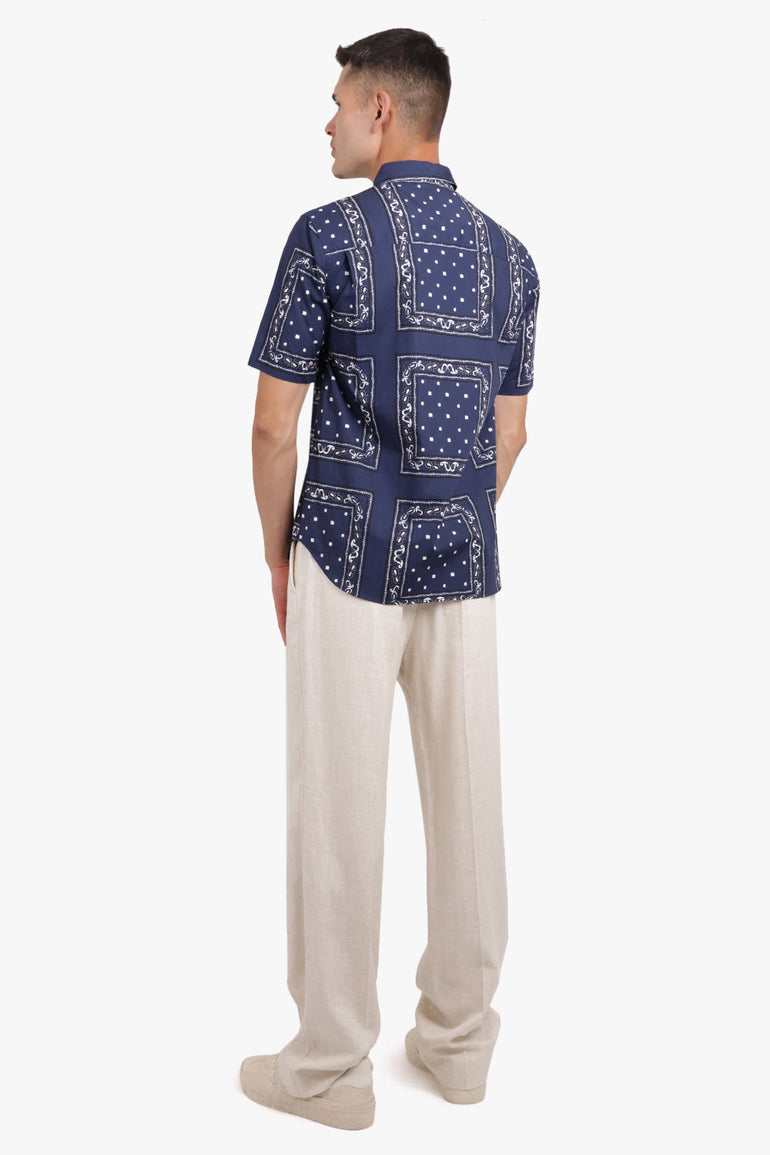 JACQUEMUS RTW LE CHEMISE MELO S/SL SHIRT | NAVY PAISLEY