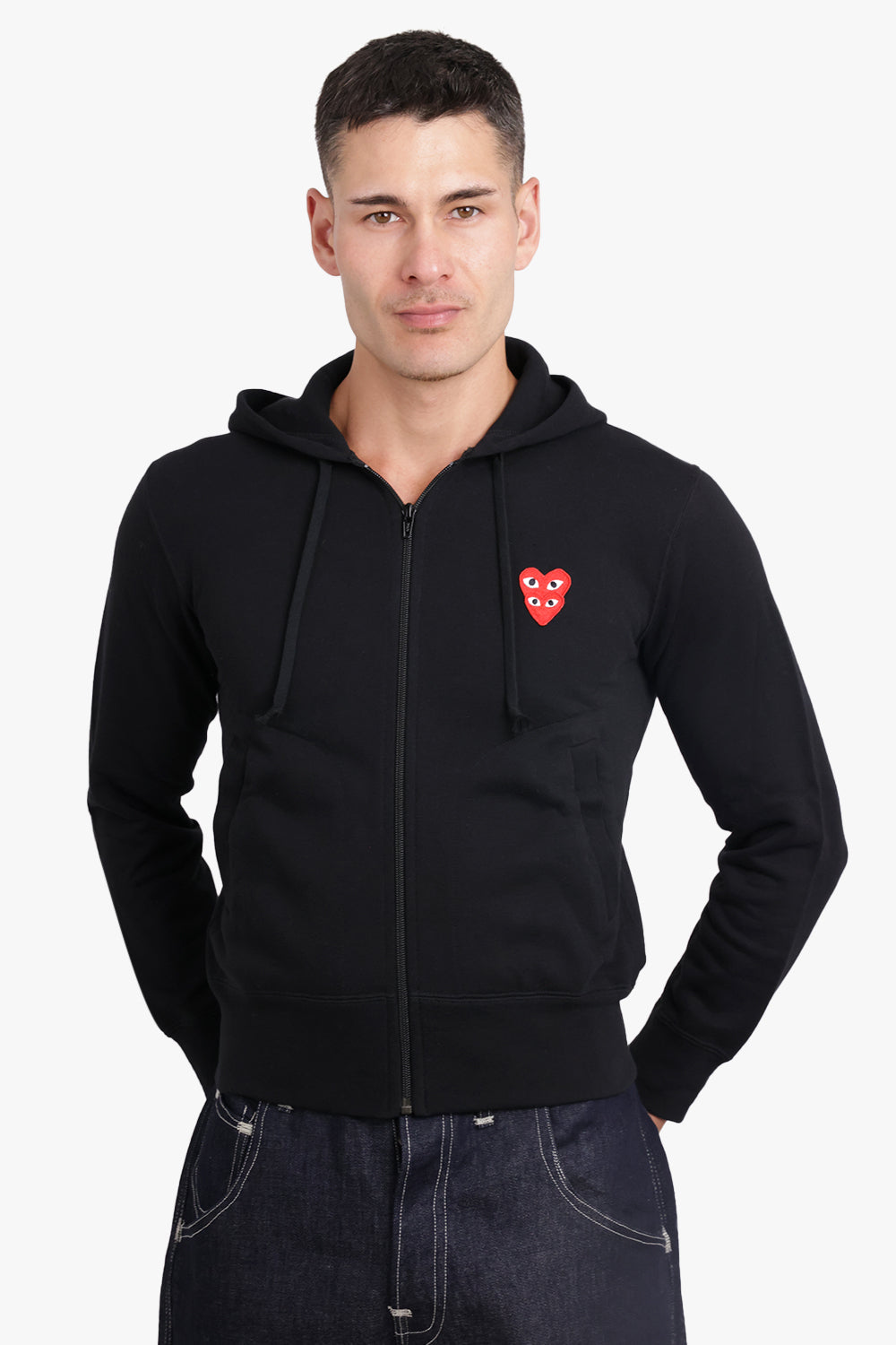 COMME DES GARCONS PLAY RTW PLAY MENS DOUBLE HEART ZIP HOODY | BLACK/RED HEARTS