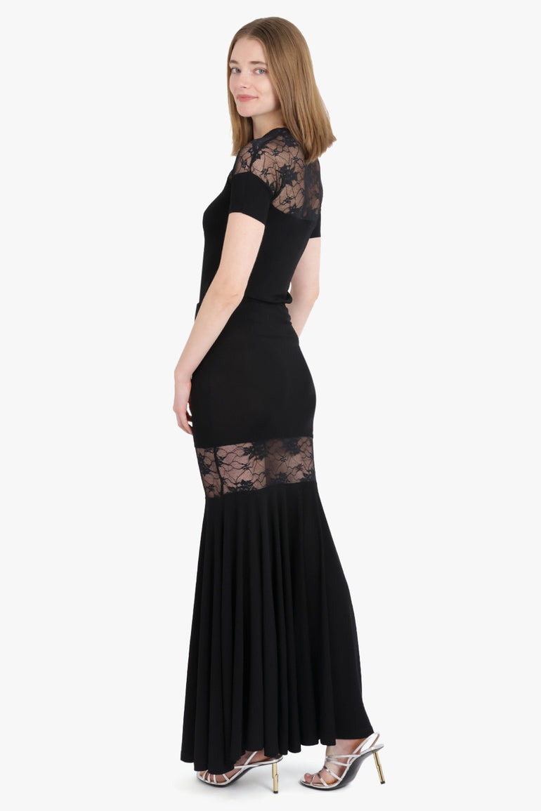 NINA RICCI RTW Fluid Mermaid Maxi Skirt With Lace Panel | Black