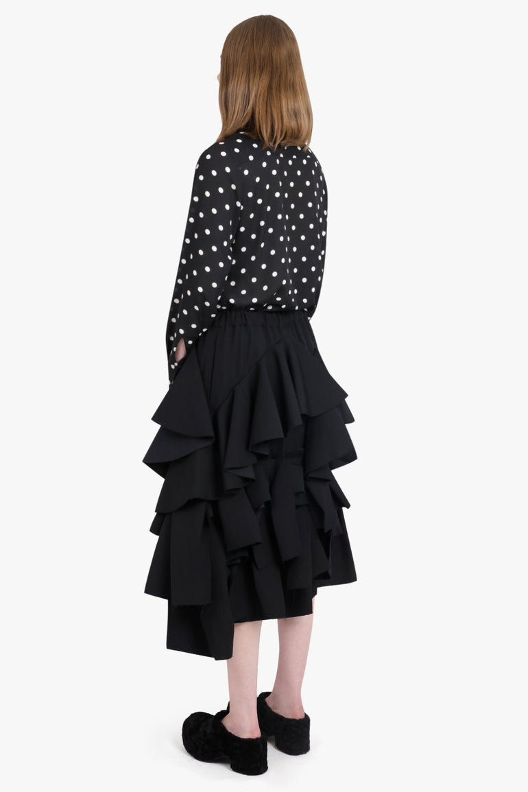 NINA RICCI RTW Polka Dot Print L/S Tie Neck Blouse | Black/White