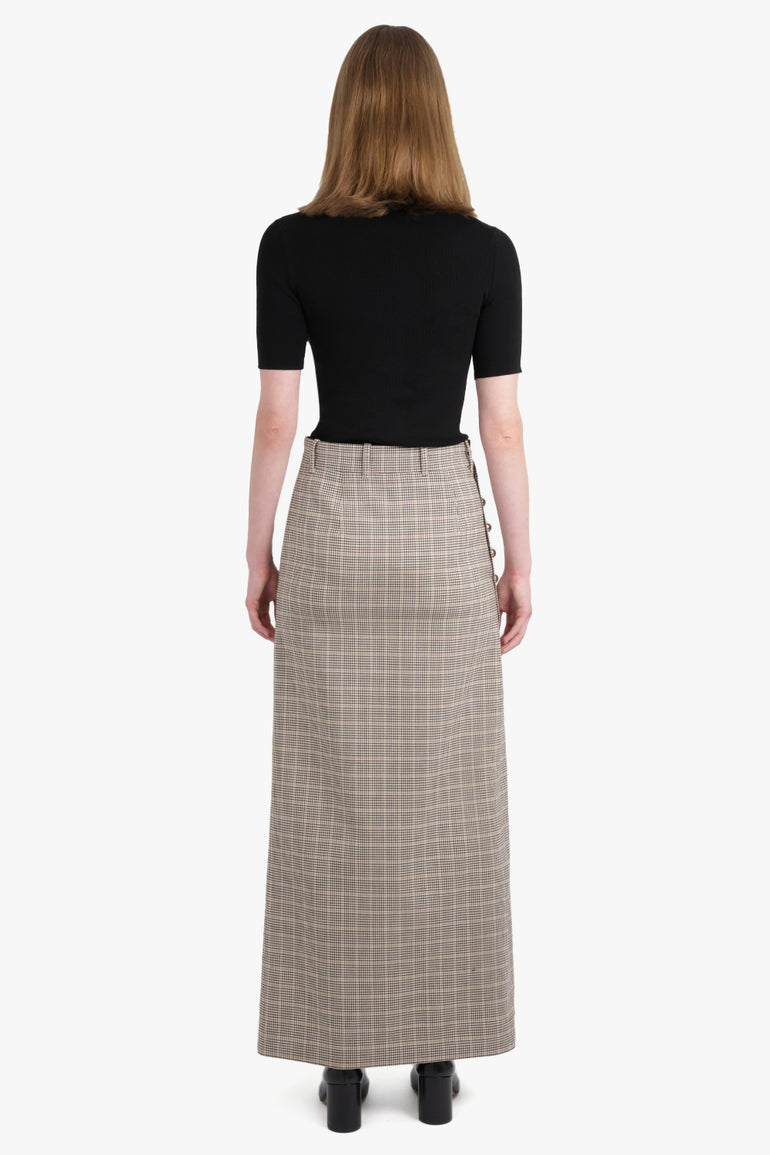 RABANNE RTW Check Print Straight Maxi Skirt | Beige