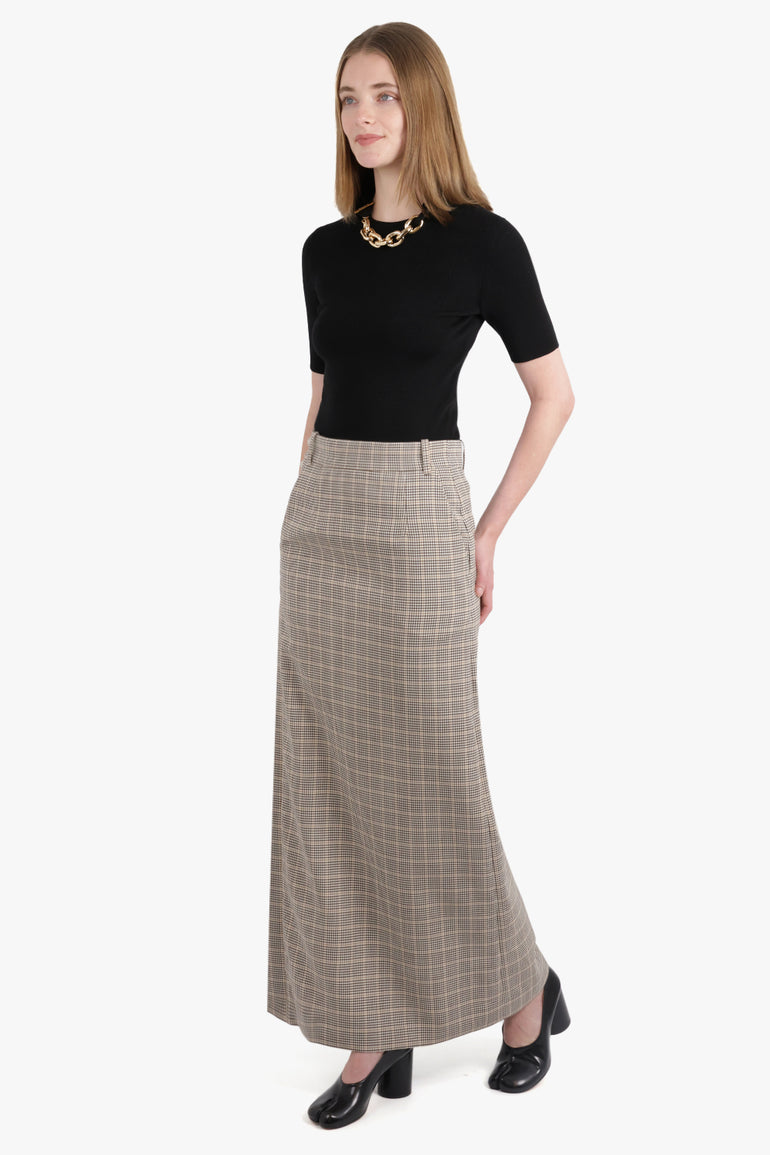 RABANNE RTW Check Print Straight Maxi Skirt | Beige