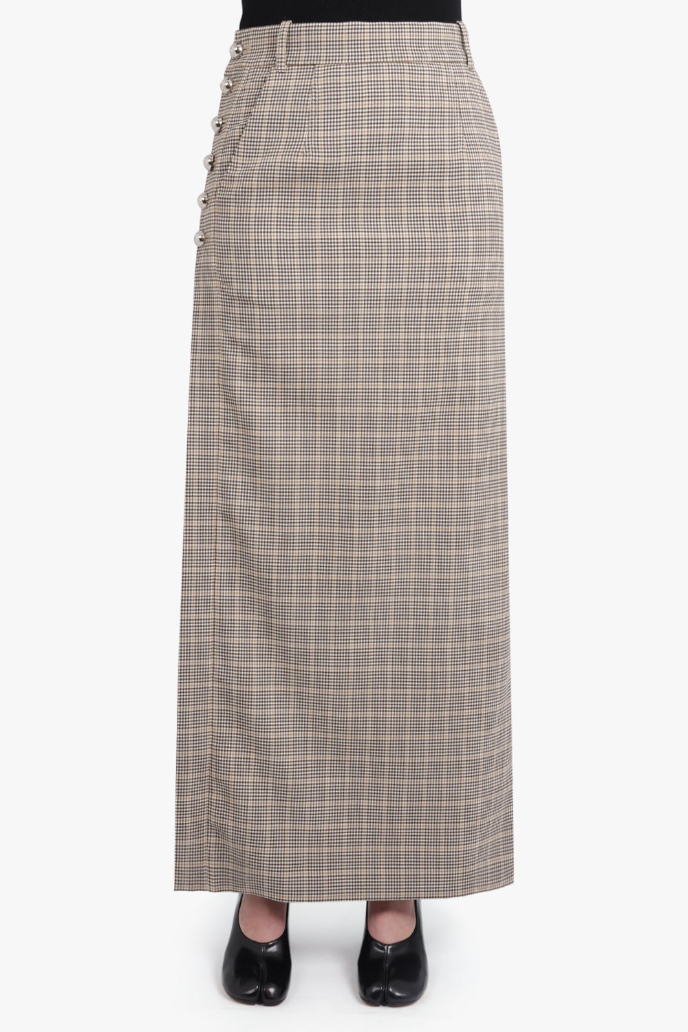 RABANNE RTW Check Print Straight Maxi Skirt | Beige