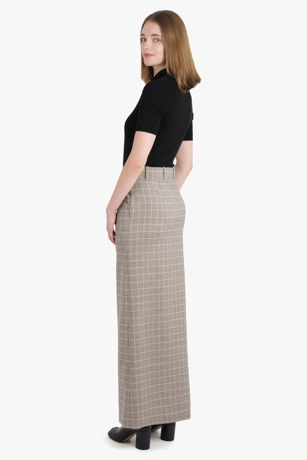 RABANNE RTW Check Print Straight Maxi Skirt | Beige