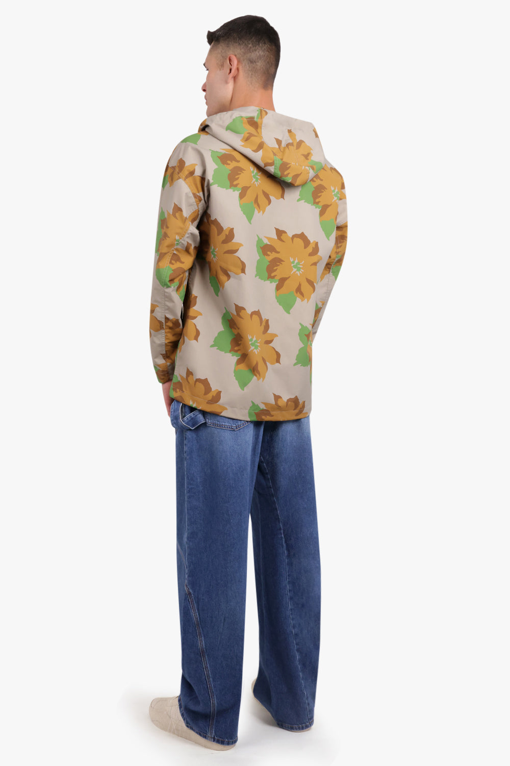 JW ANDERSON RTW Zip Front Hooded Floral Print Jacket | Orange/Green