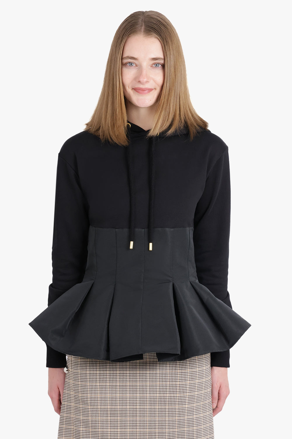 NINA RICCI RTW Hooded L/S Sweatshirt With Peplum Detail | Black