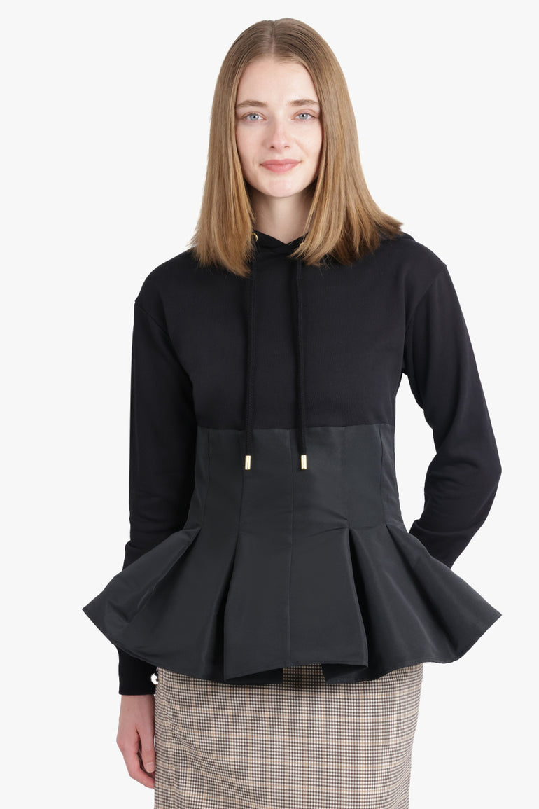 NINA RICCI RTW Hooded L/S Sweatshirt With Peplum Detail | Black