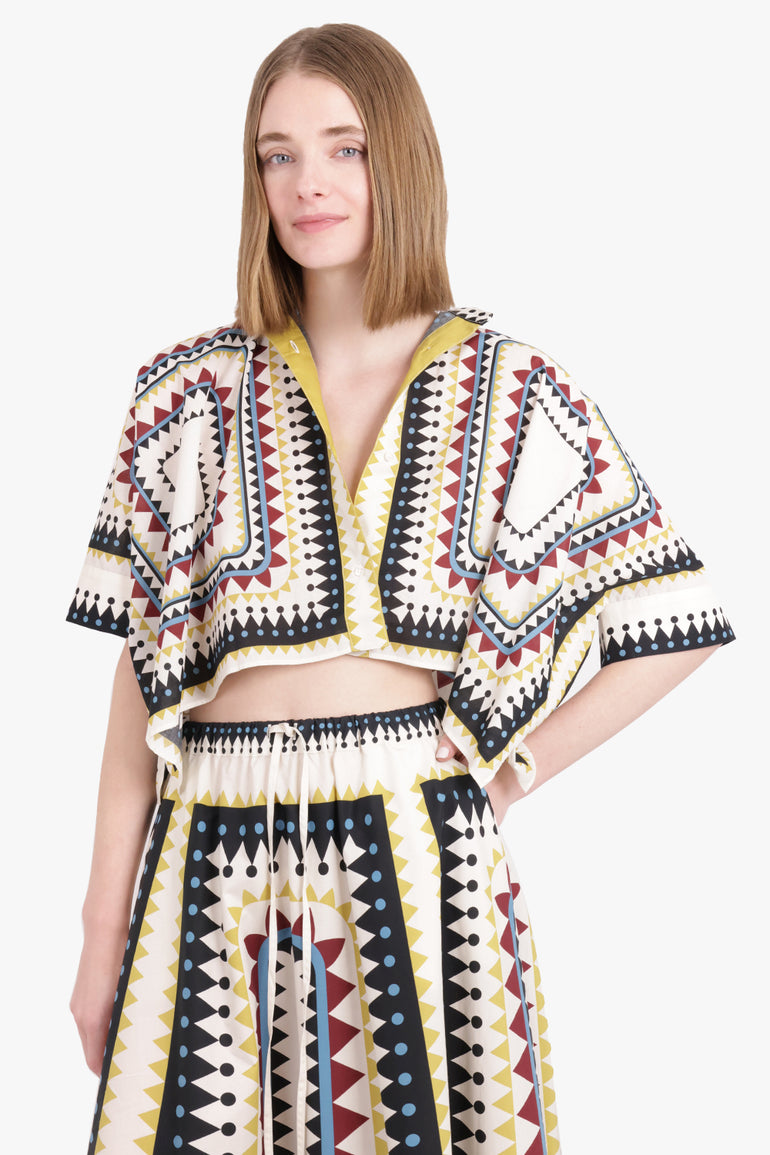 LA DOUBLEJ RTW Foulard Cropped S/S Print Blouse | Doric Placée