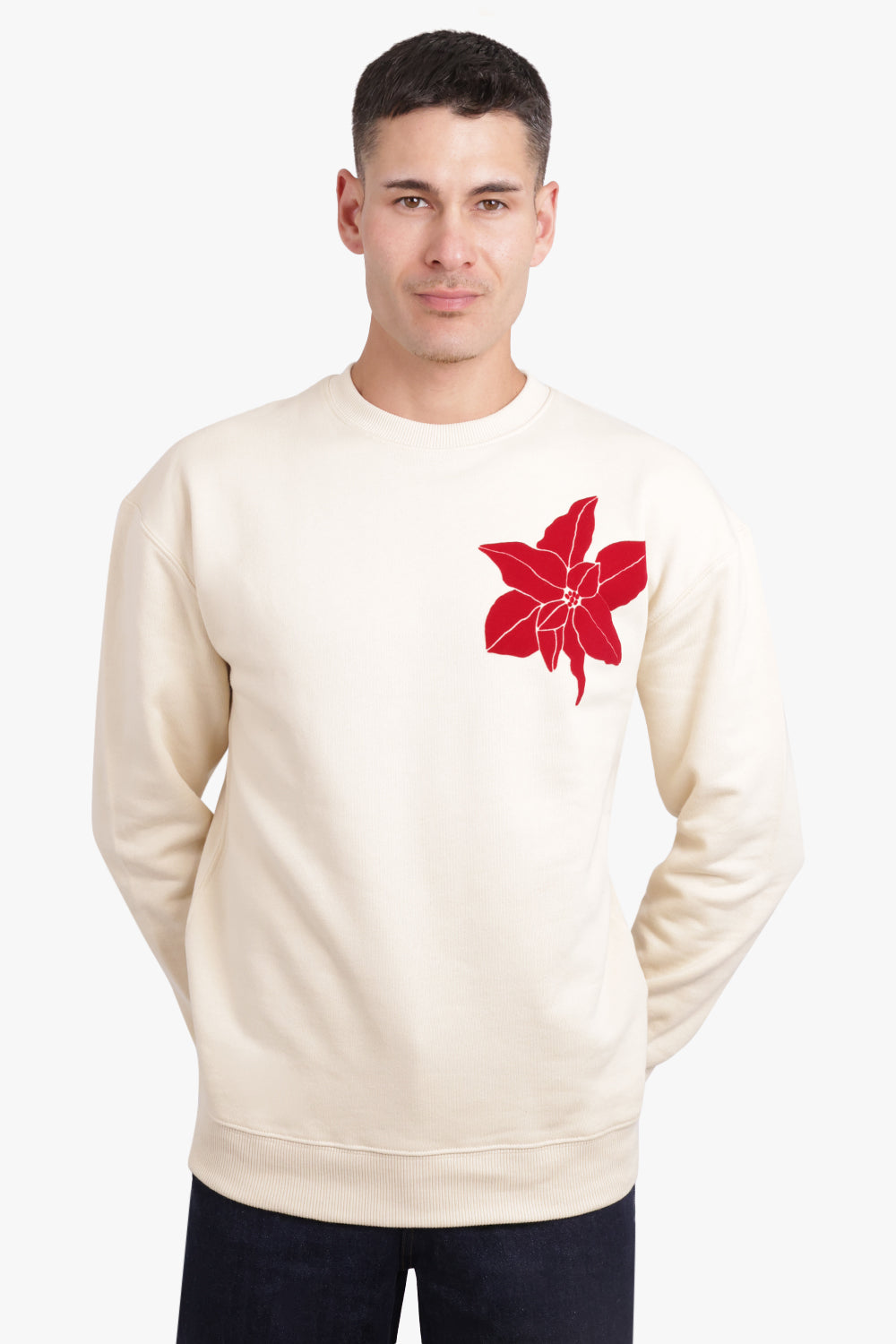 JW ANDERSON RTW Flocked Floral Motif L/S Sweathsirt | Cream/Red