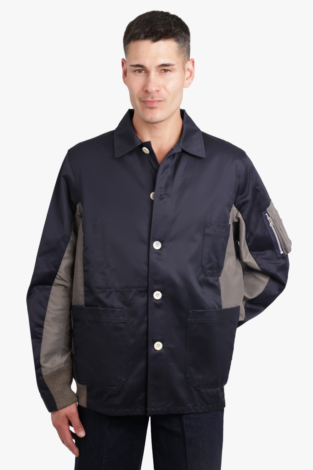 SACAI RTW COTTON CHINO X NYLON TWILL BLOUSON | NAVY/TAUPE