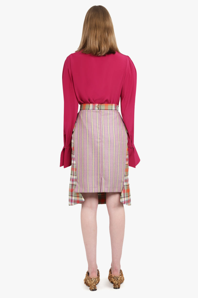 NINA RICCI RTW Gathered L/S Sleeve Tie Neck Blouse | Burnt Fuchsia