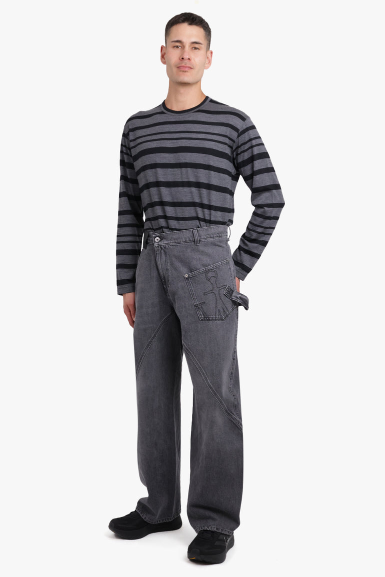 JUNYA WATANABE RTW Stripe Print L/S T-Shirt | Grey/Black