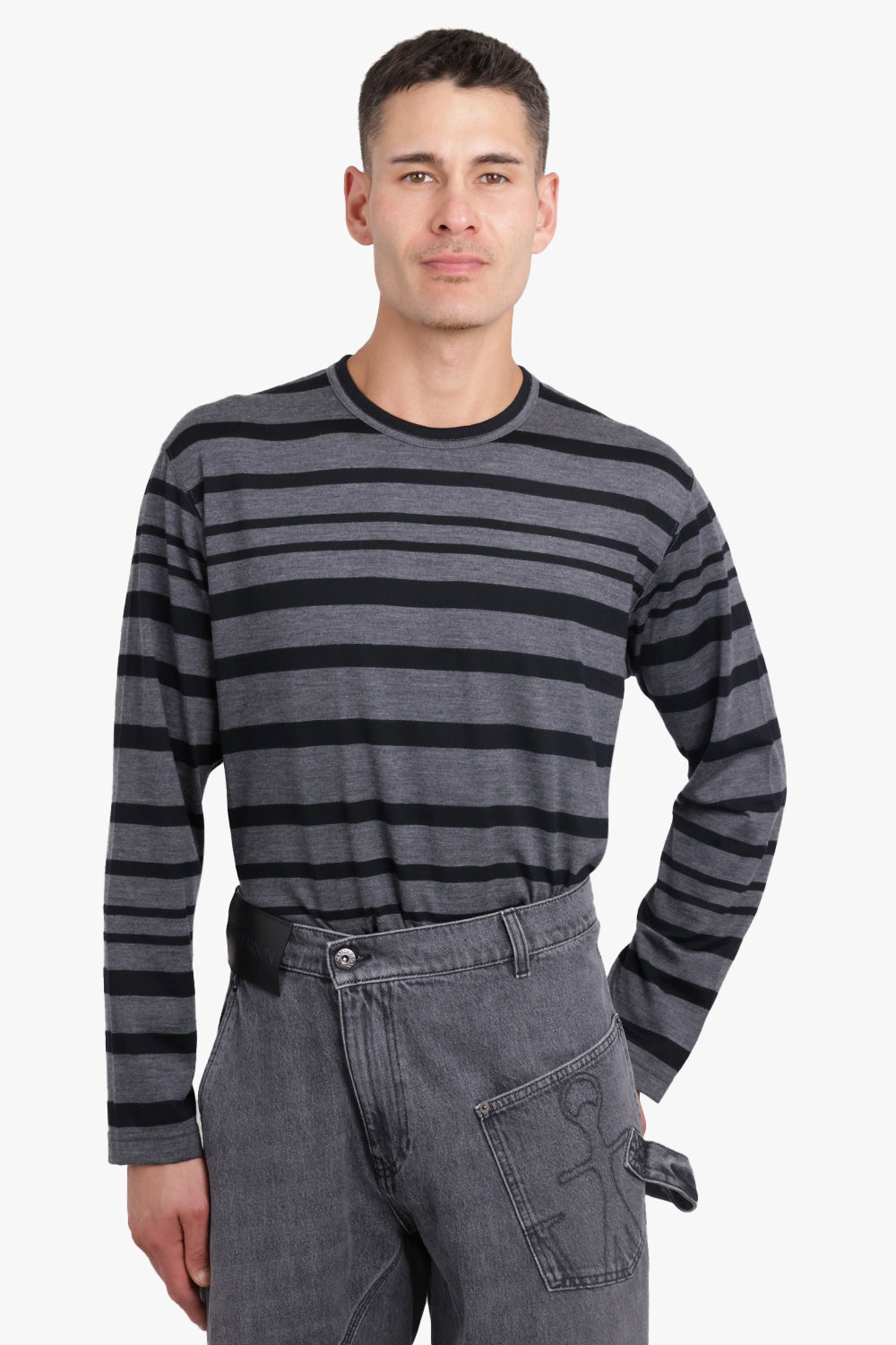 JUNYA WATANABE RTW Stripe Print L/S T-Shirt | Grey/Black