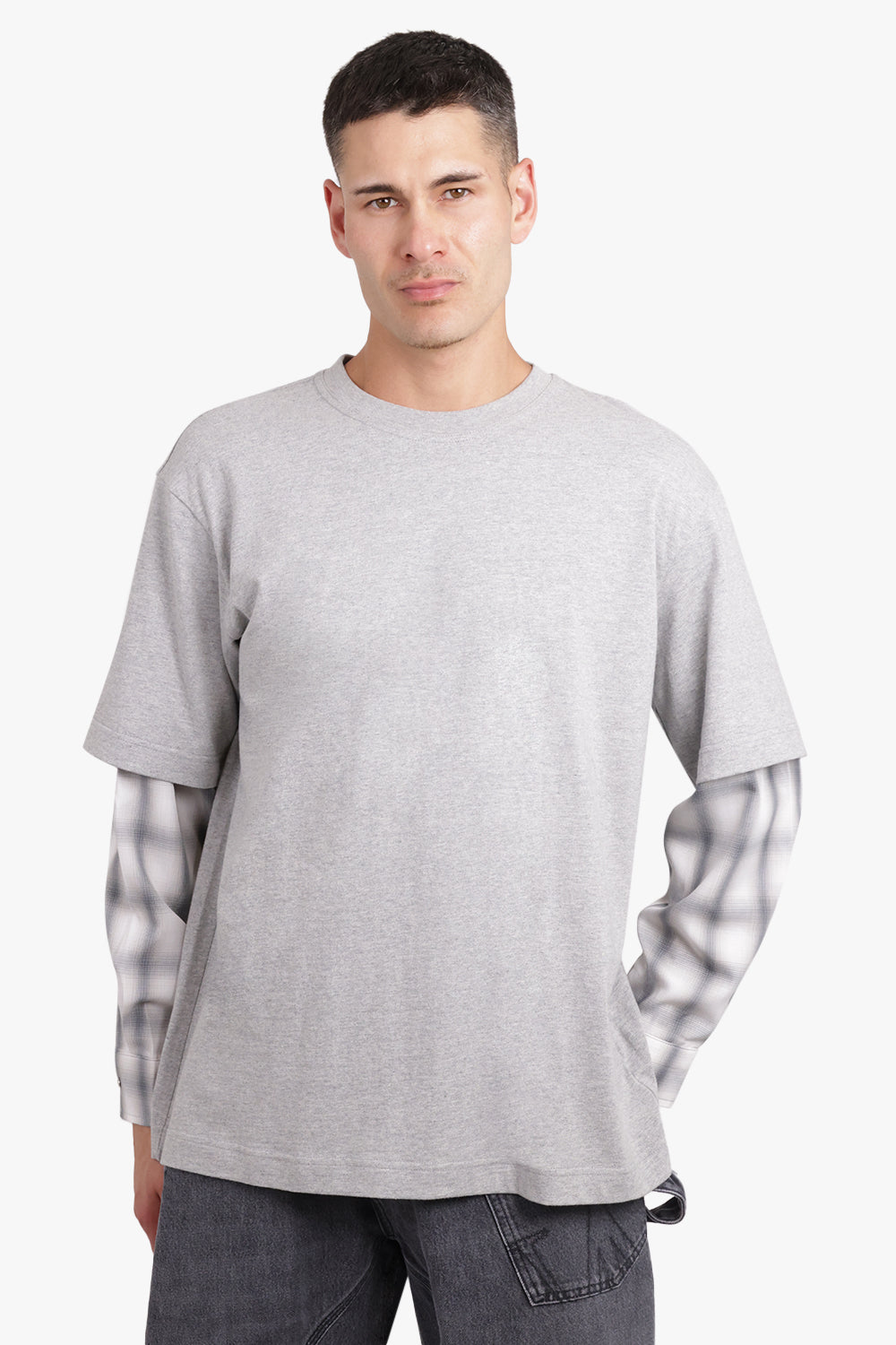 AFTER PRAY RTW Layer L/S Shirt Sleeve T-Shirt | Grey/Check