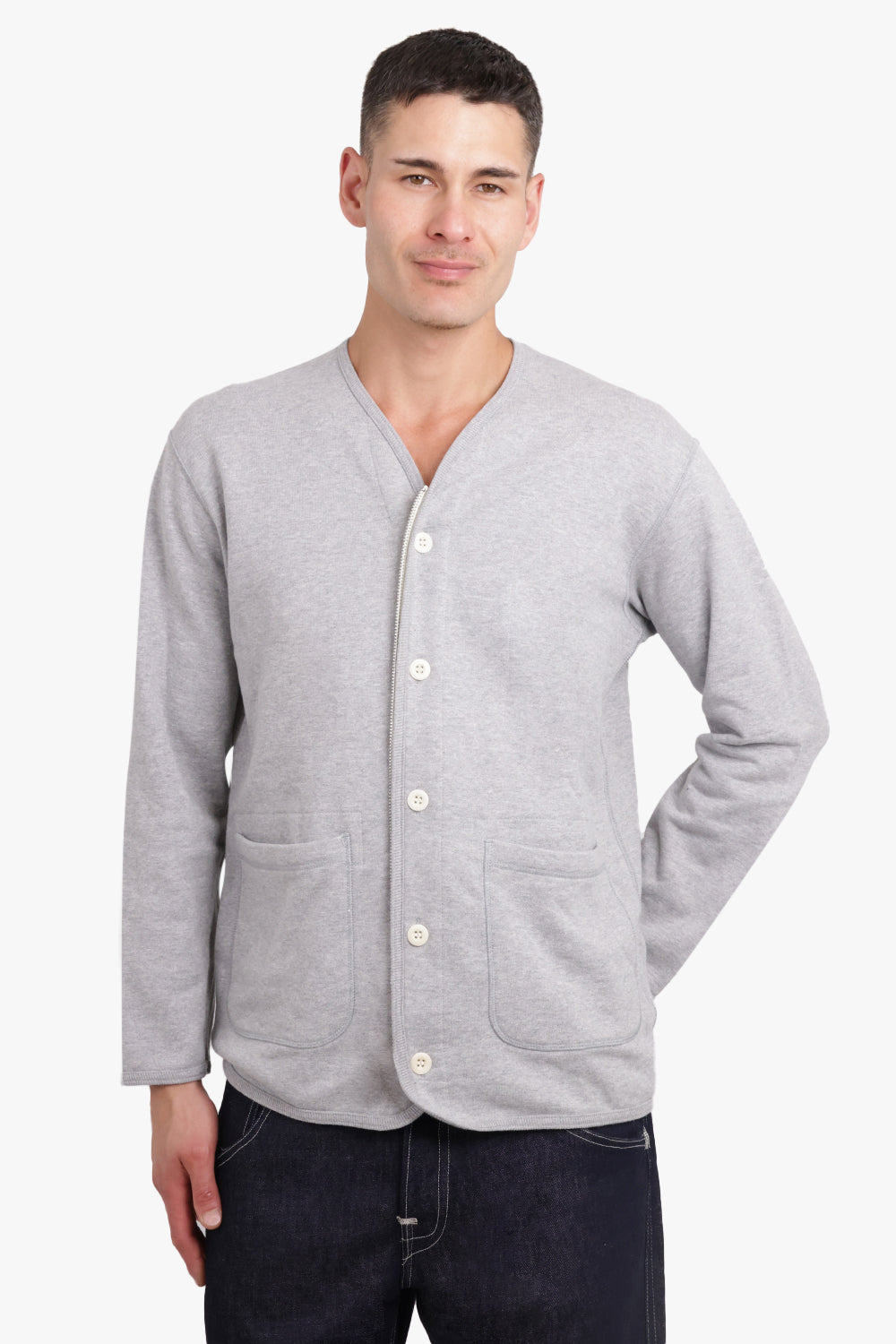 COMME DES GARCONS HOMME RTW CONTRAST BUTTON CARDIGAN | TOP GREY