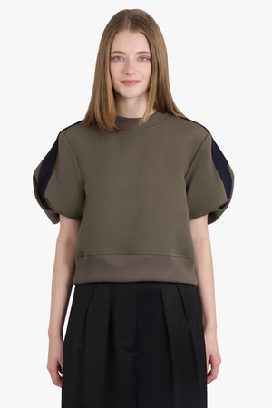 SACAI RTW Balloon S/S Pull over Top | Khaki/Navy