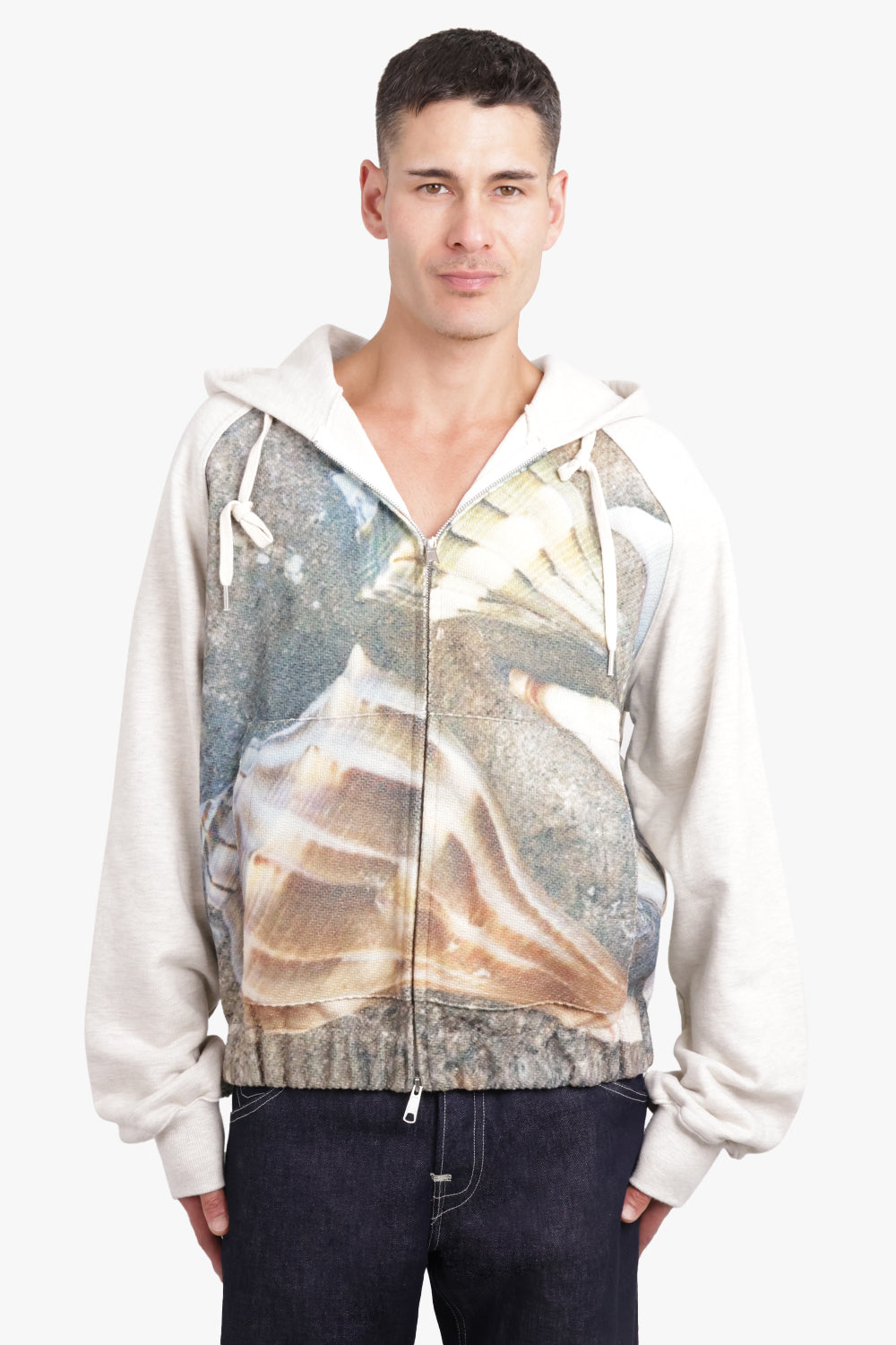 AFTER PRAY RTW FULL PRINT PANEL HOODY ZIP-UP | MELANGE GRAY