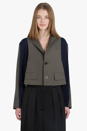 Suiting Contrast Panel Jacket | Khaki/Navy