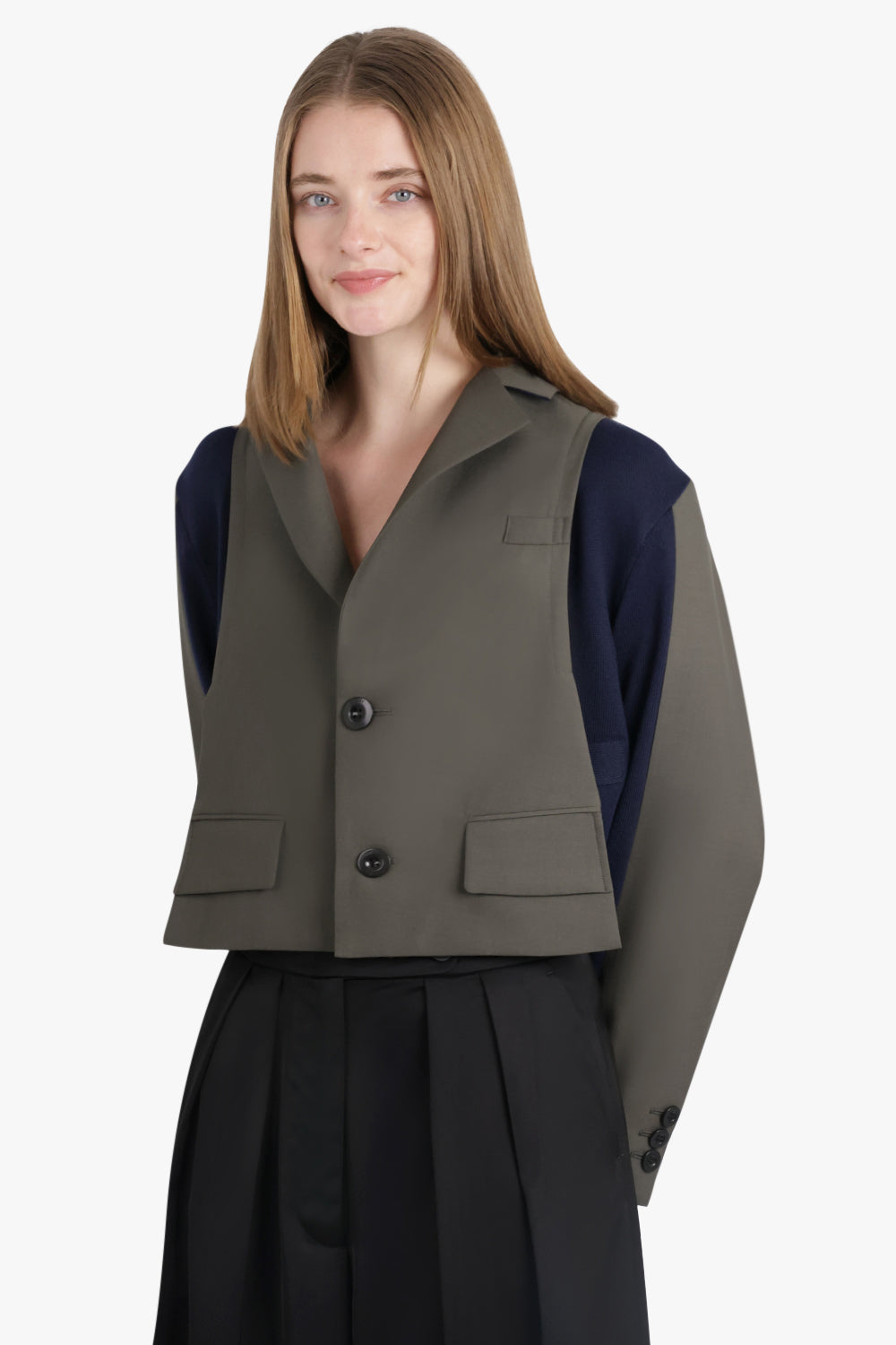 SACAI RTW Suiting Contrast Panel Jacket | Khaki/Navy