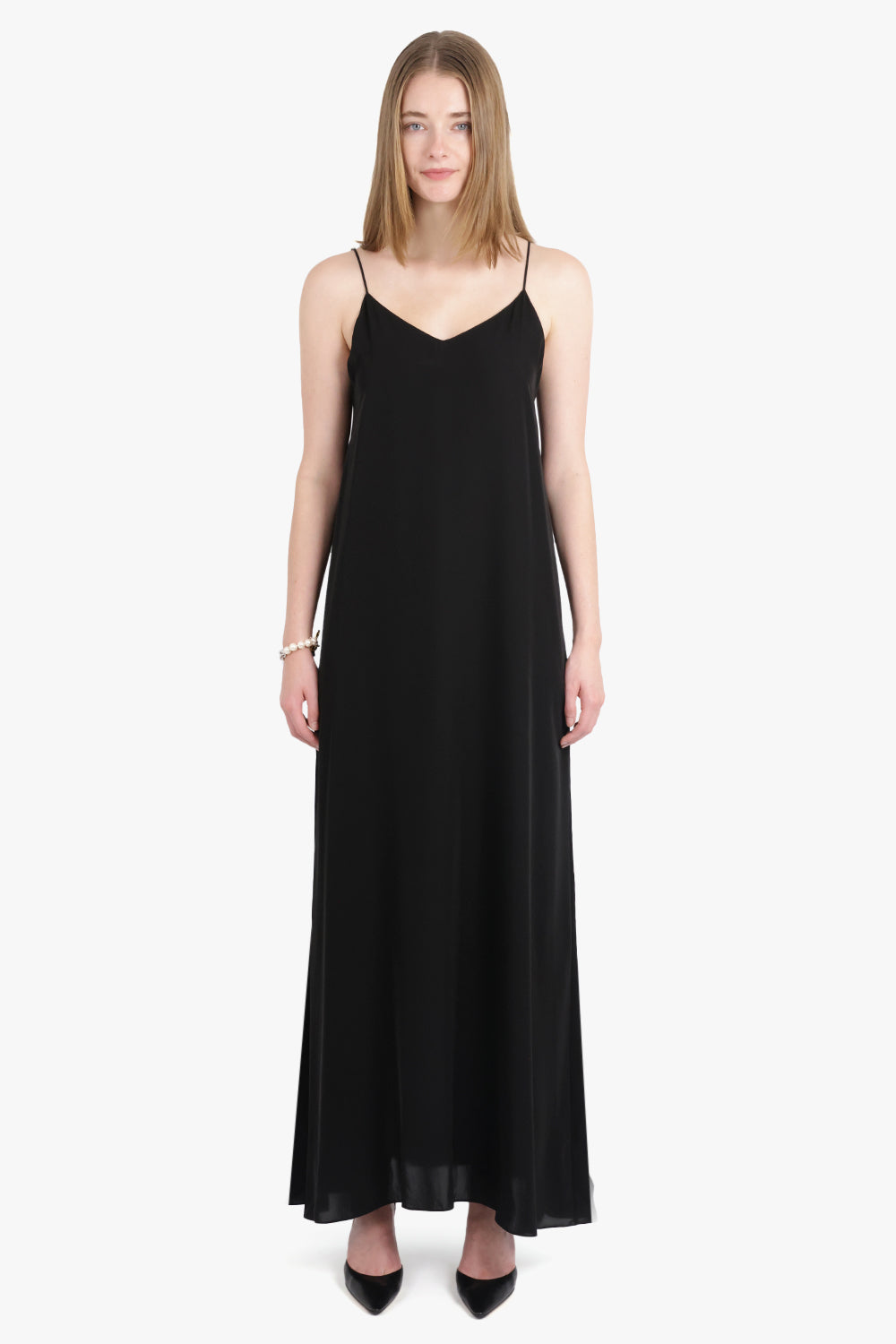 THE ROW RTW Kole Thin Strap V-Neck Maxi Dress | Black