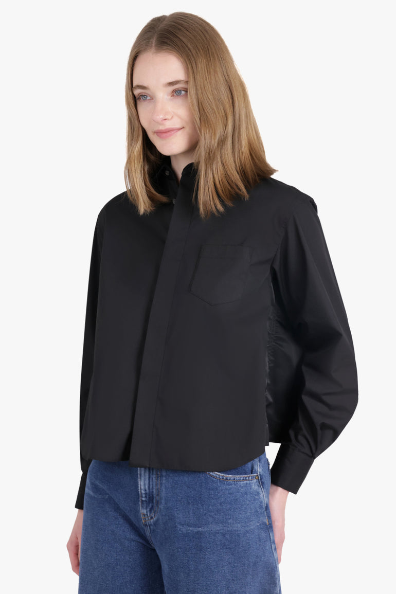 SACAI RTW Cotton Poplin X Nylon Twill Shirt | Black