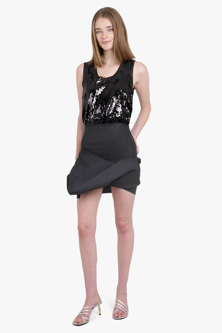 RICK OWENS RTW Gonna Draped Structure Denim Mini Skirt | Black