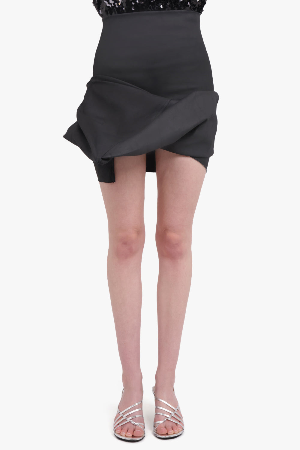 RICK OWENS RTW Gonna Draped Structure Denim Mini Skirt | Black