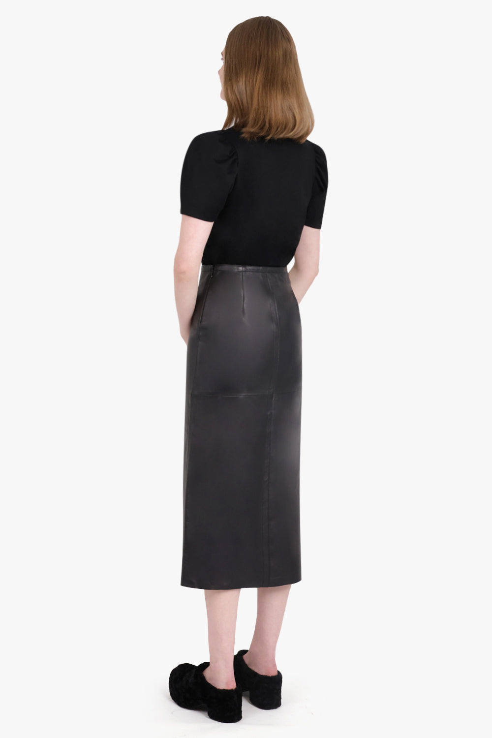 MM6 BY MAISON MARGIELA RTW LEATHER FRONT SLIT MIDI SKIRT | BLACK