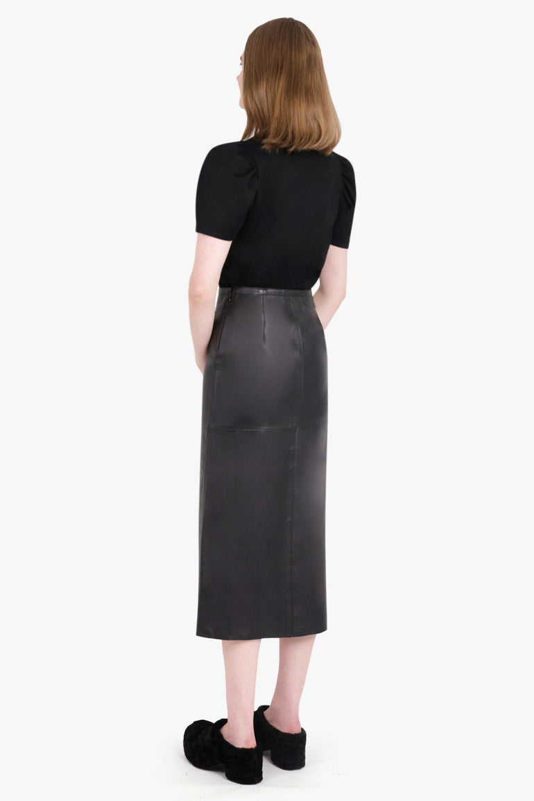 MM6 BY MAISON MARGIELA RTW LEATHER FRONT SLIT MIDI SKIRT | BLACK