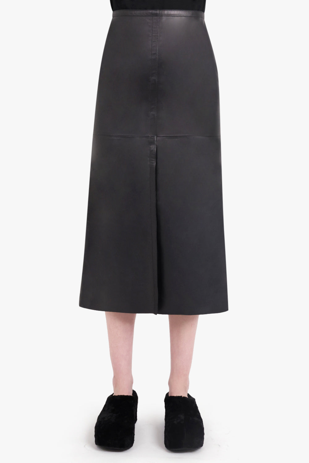 MM6 BY MAISON MARGIELA RTW LEATHER FRONT SLIT MIDI SKIRT | BLACK