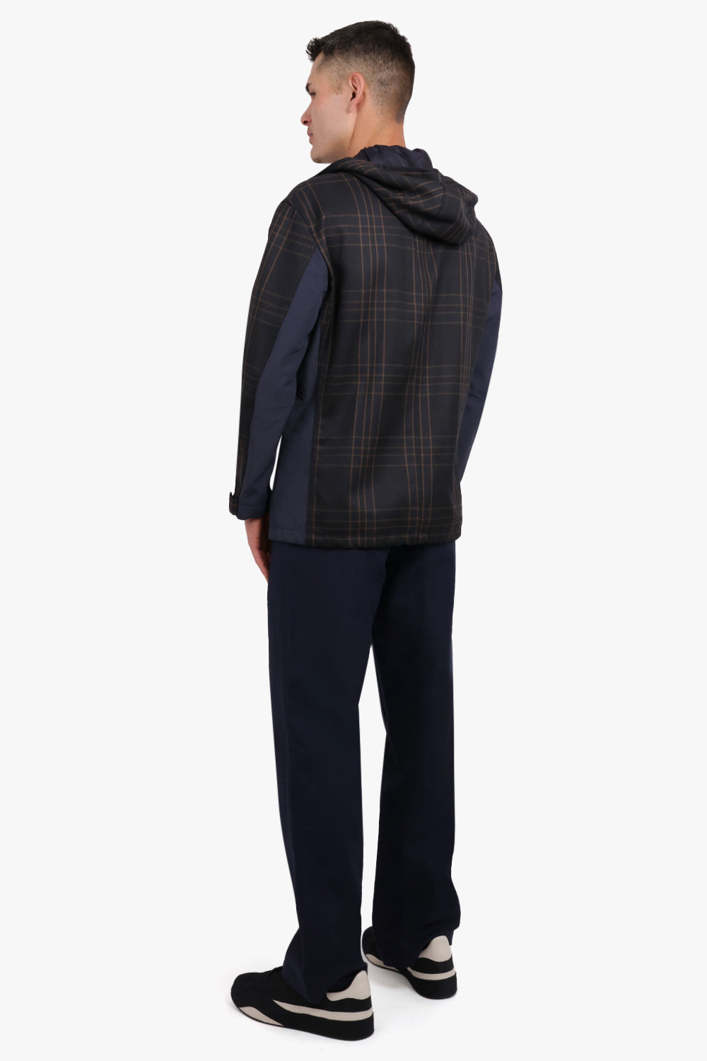 COMME DES GARCONS HOMME RTW Check Print Parker Jacket With Pocket Detail | Navy/Burgundy