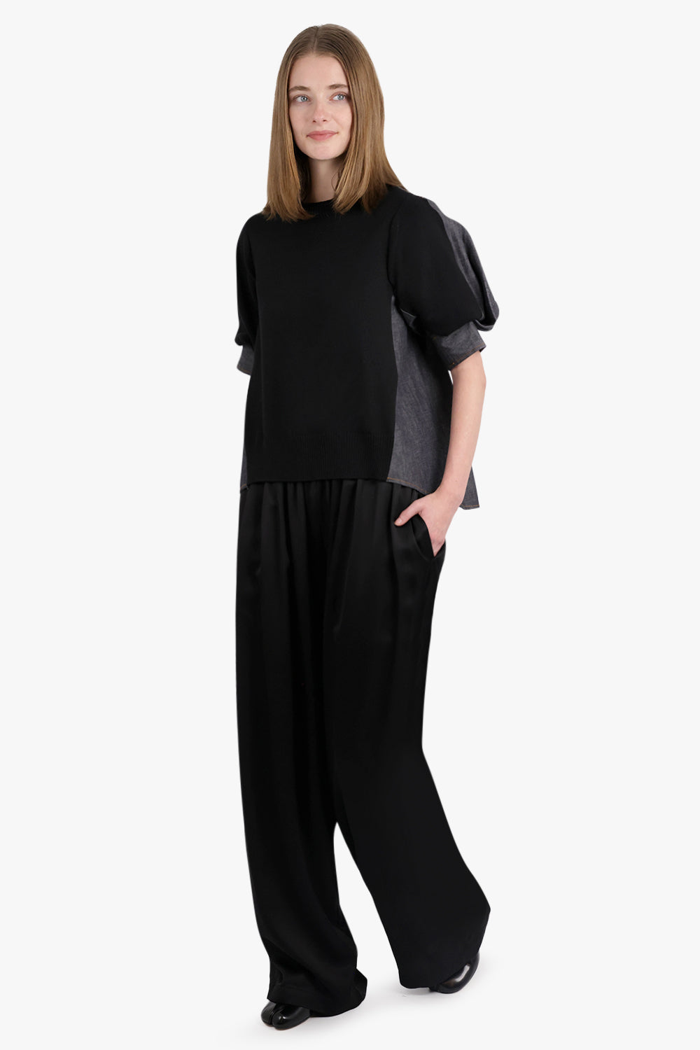 MM6 BY MAISON MARGIELA RTW Lining Look Fluid Wide Leg Pant | Black