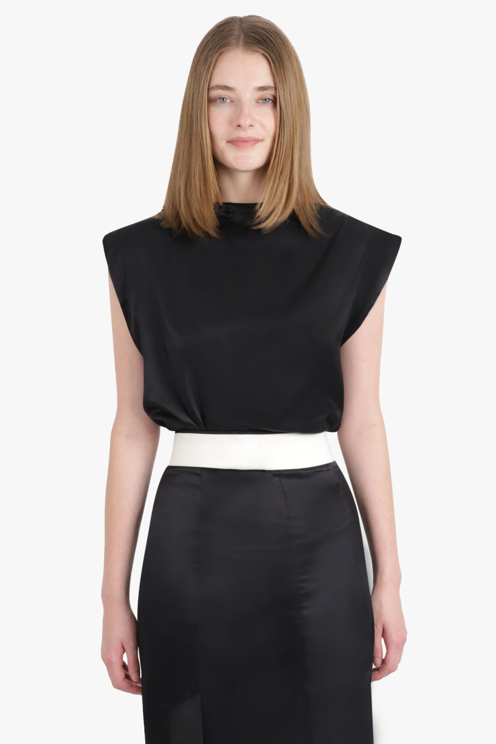 MM6 BY MAISON MARGIELA RTW Drape S/Less Boat Neck Top | Black