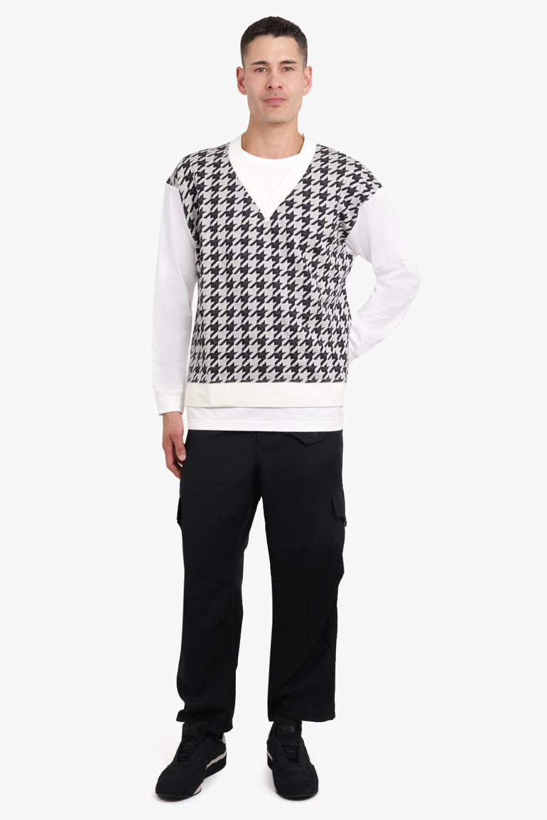 COMME DES GARCONS HOMME RTW Layered L/S T-Shirt/Houndstooth Knit | White/Black