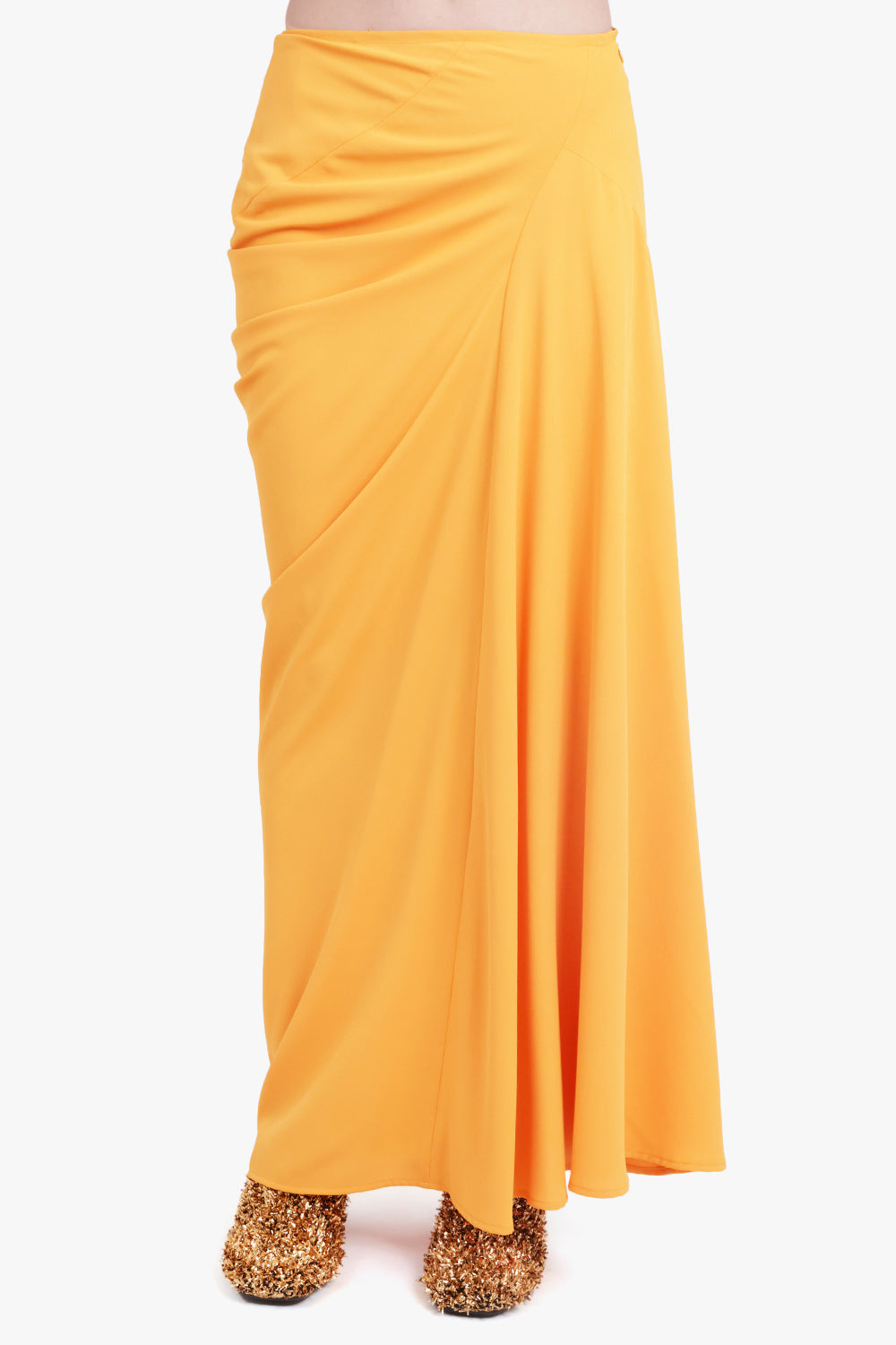 DRIES VAN NOTEN RTW Saren Asymmetric Ruched Maxi Skirt | Orange