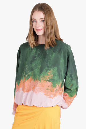 Capo Abstract Print L/S Top | Green/Pink/Orange