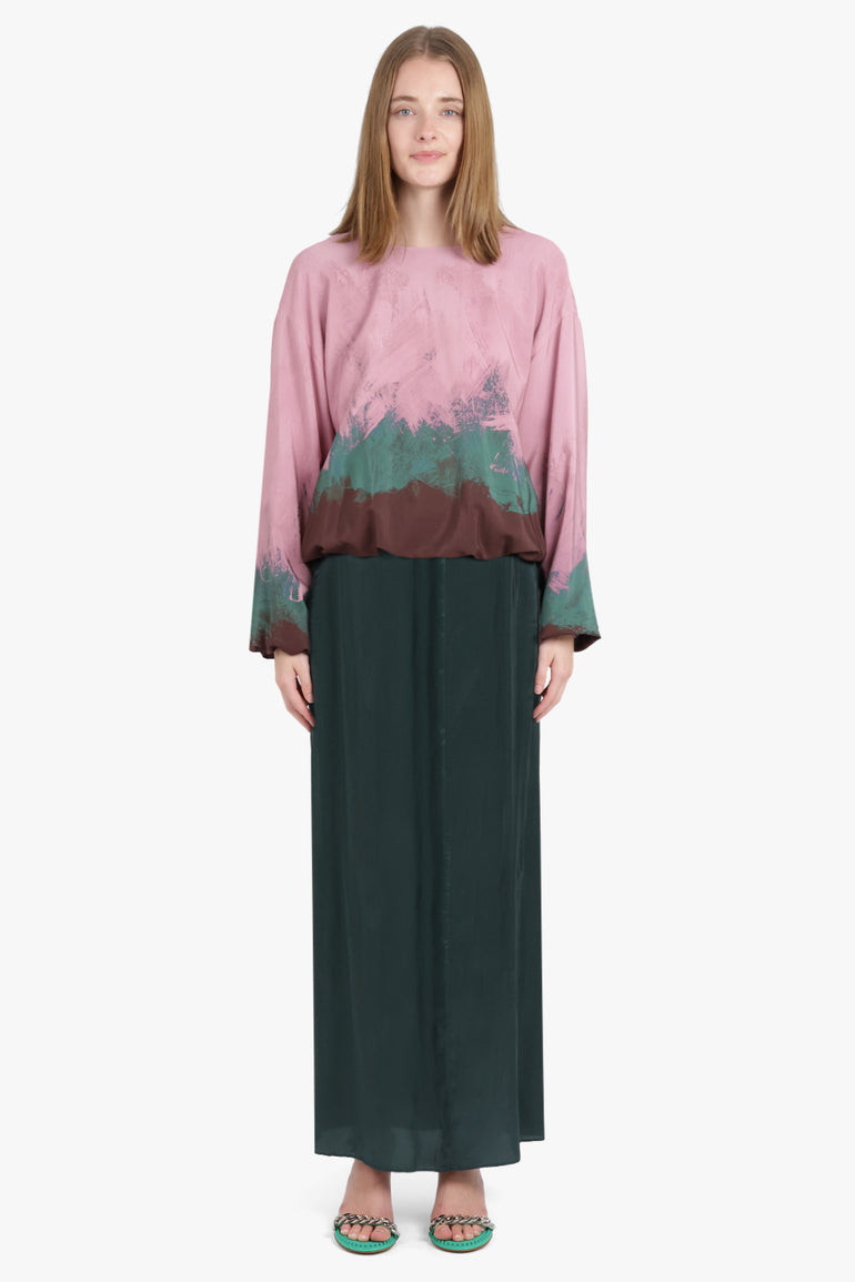 DRIES VAN NOTEN RTW Capo Abstract Print L/S Top | Pink/Green/Maroon