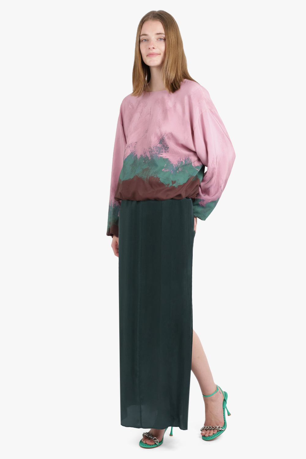 MM6 BY MAISON MARGIELA RTW Elastic Waistband Drape Maxi Skirt | Green