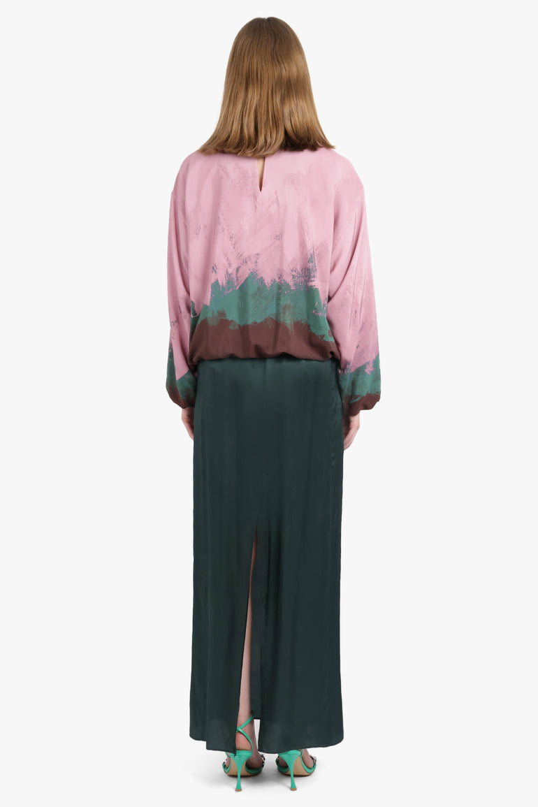 DRIES VAN NOTEN RTW Capo Abstract Print L/S Top | Pink/Green/Maroon