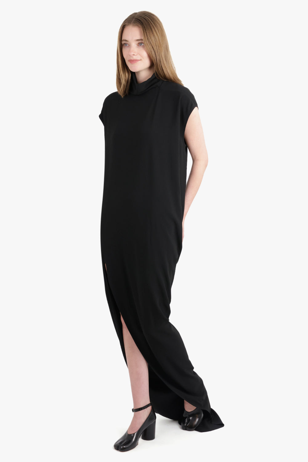 RICK OWENS RTW Abito S/S Edfu T Maxi Split Dress | Black