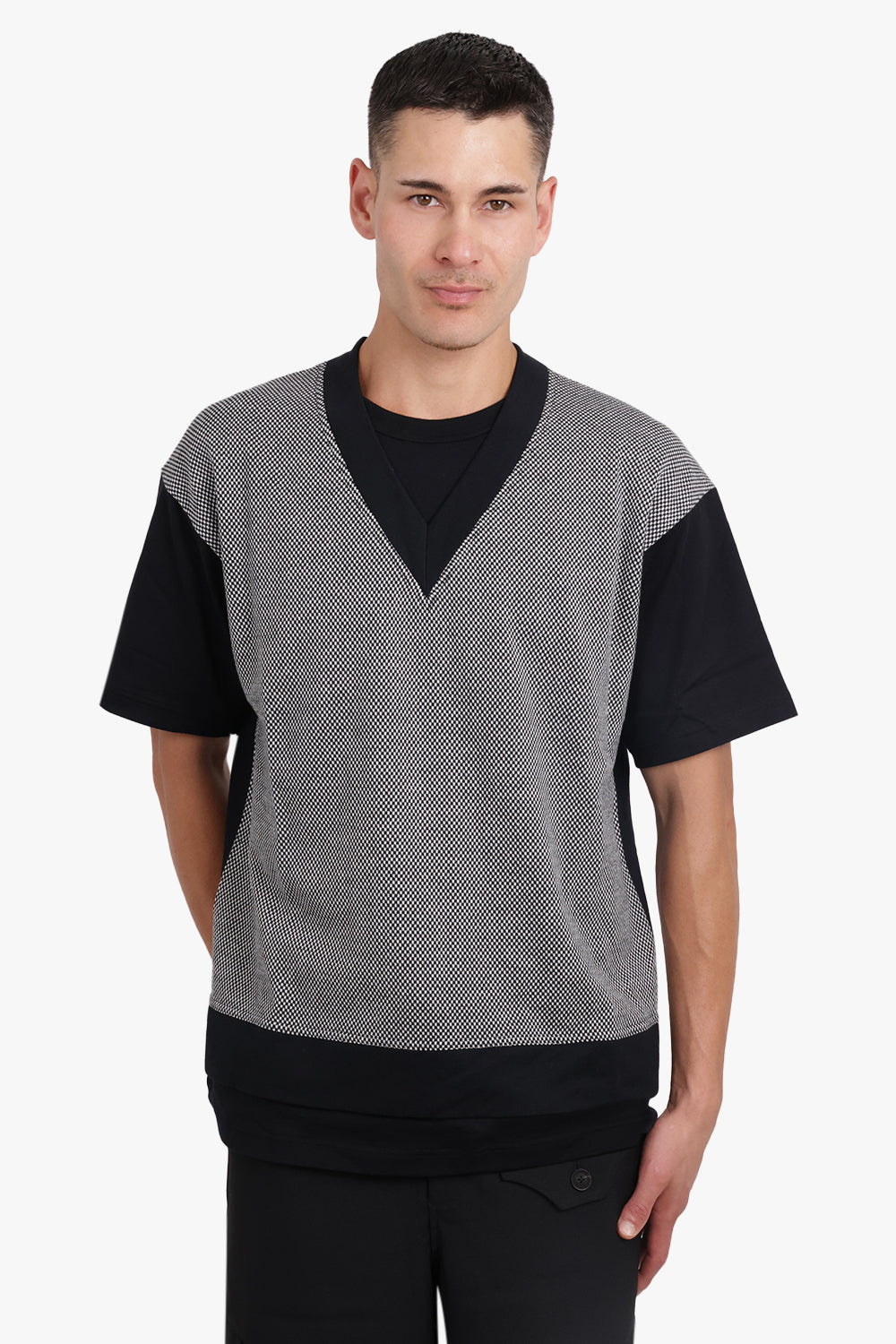 COMME DES GARCONS HOMME RTW Layered T-Shirt/Print Knit S/S T-Shirt | Black/White