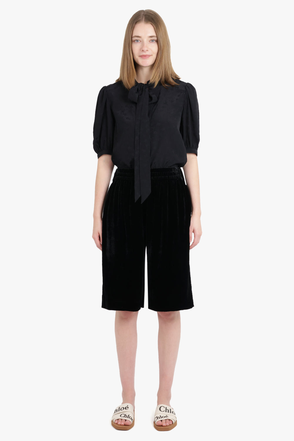 CHLOE RTW Tie Neck S/S Blouse | Black