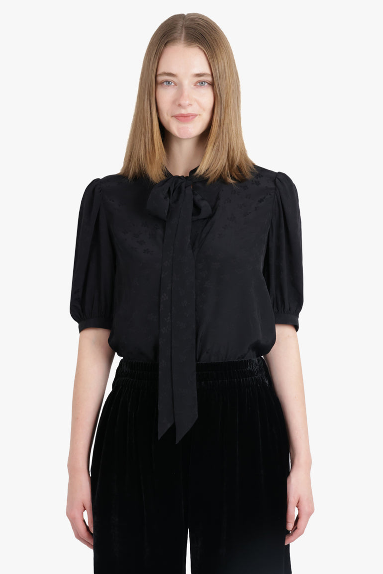 CHLOE RTW Tie Neck S/S Blouse | Black