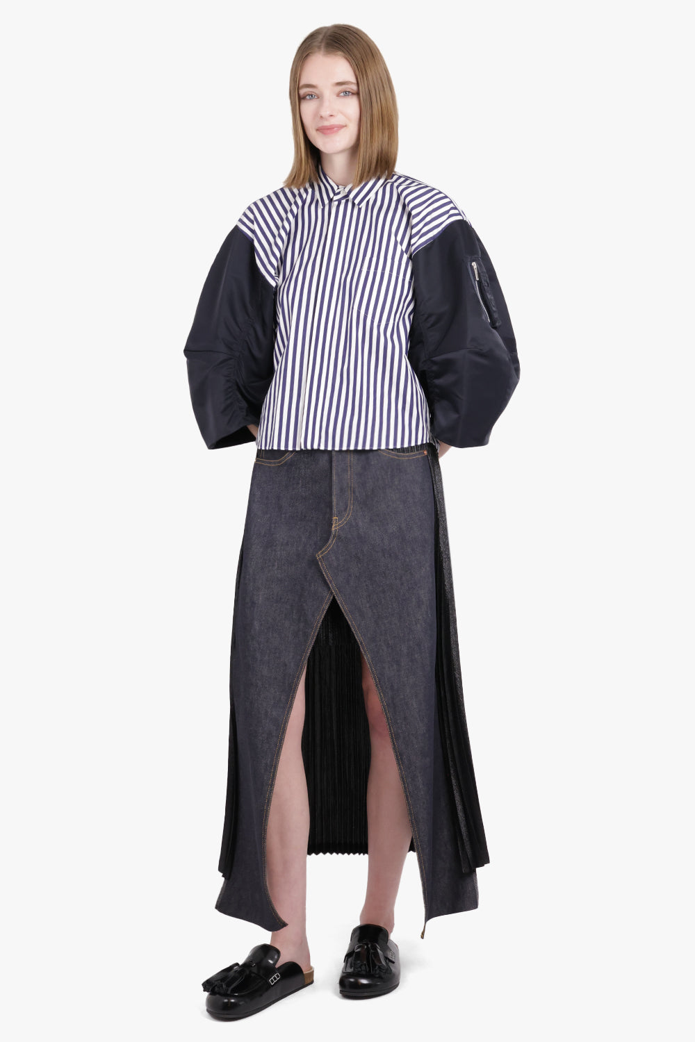 JUNYA WATANABE RTW X Levi's Pleated Denim Midi Skirt | Black/Grey