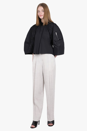 SACAI RTW Contrast Balloon L/S Cropped Shirt | Black